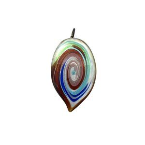 Murano Glass Swirl Pendant Necklace Blue Green Brown Modernist Italy